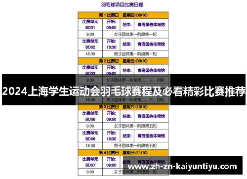 2024上海学生运动会羽毛球赛程及必看精彩比赛推荐 2024上海学生运动会羽毛球赛程及必看精彩比赛推荐